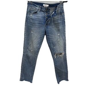 Pistola Charlie High‎ Rise Straight Jeans Sz 27 Button Fly Distressed Raw Hem